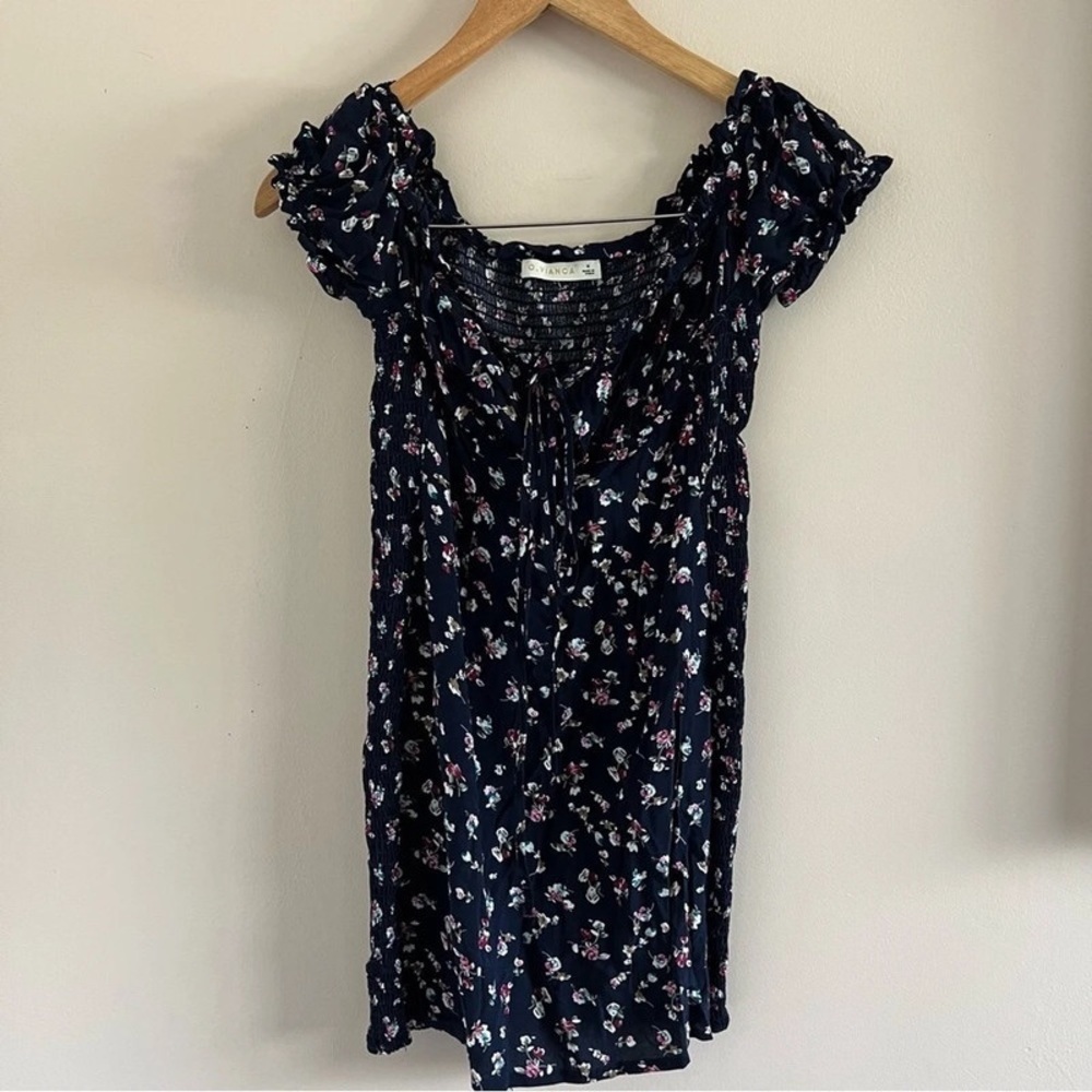 Floral Navy Dress with Ruffle Sleeves